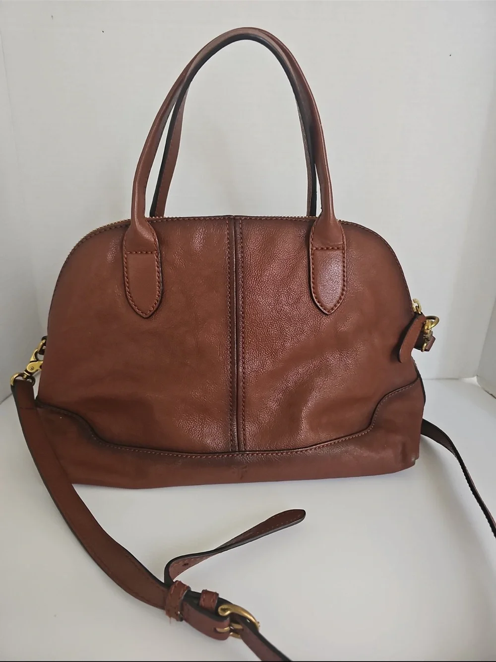 Frye Ring Dome Genuine Leather Satchel W/ Adjustable Crossbody Strap